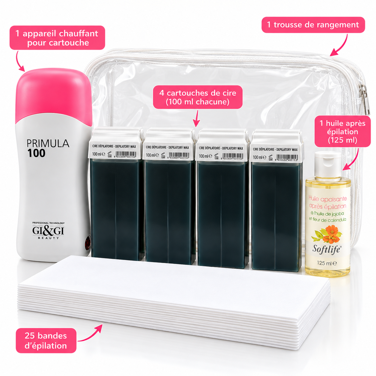 Kit epilation cire roll on 100ml complet 220V